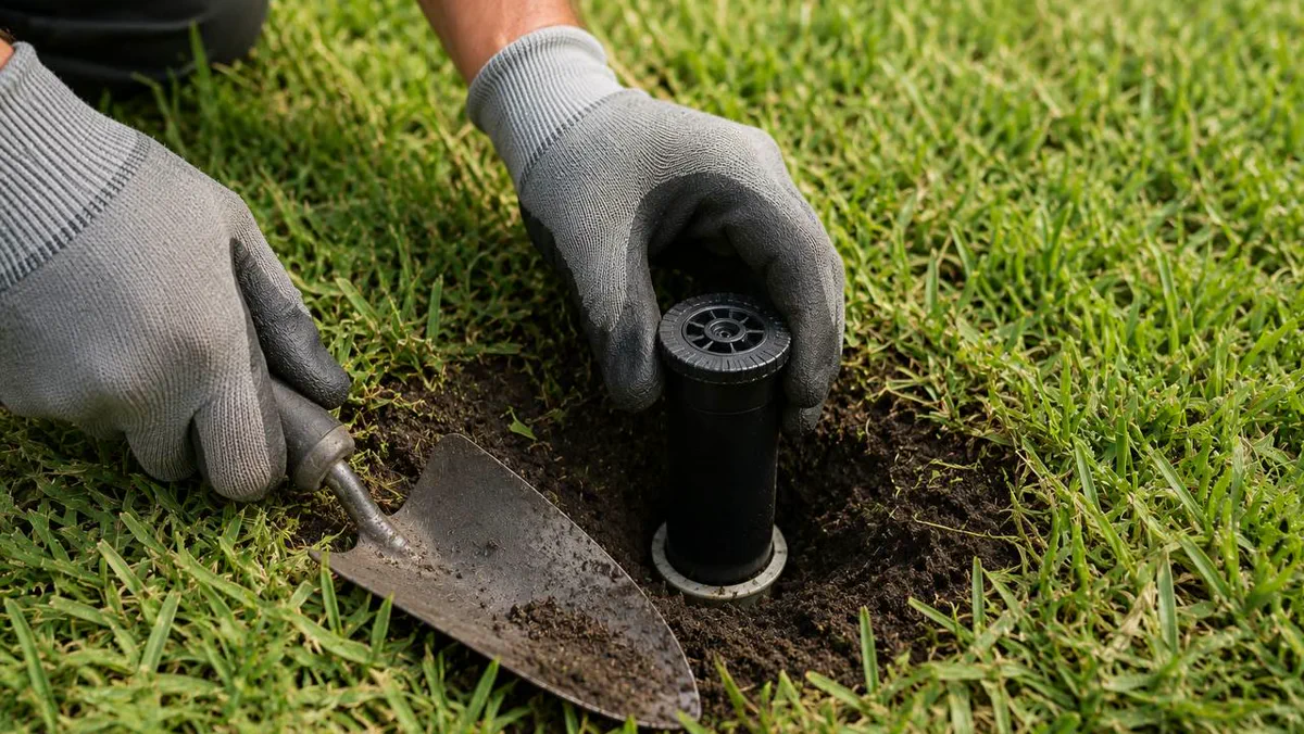Sprinkler head being replaced at grade in a Winter Garden lawn