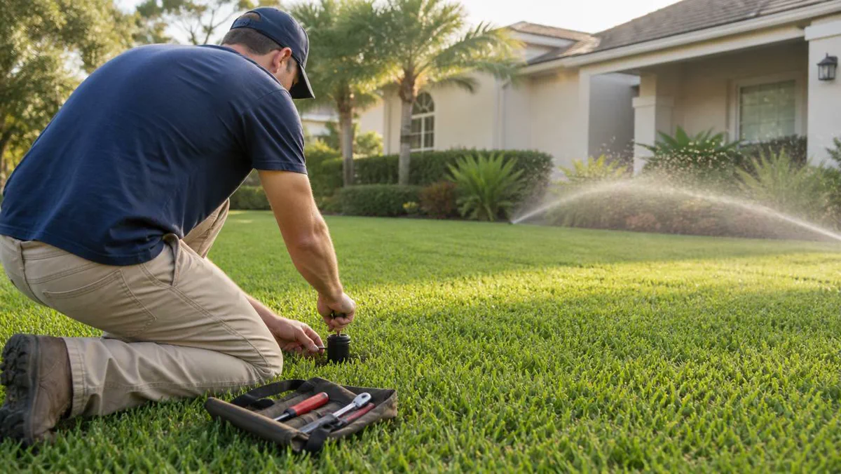 Sprinkler zone running during a repair check in Winter Garden